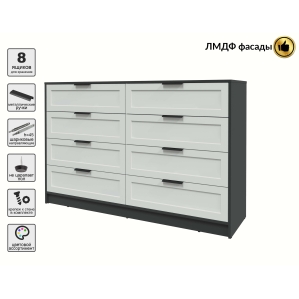 Kомод Тренд КТ-К157 (Антрацит ЛДСП/ Грэй ЛМДФ) Ш1565 В1020 Г451